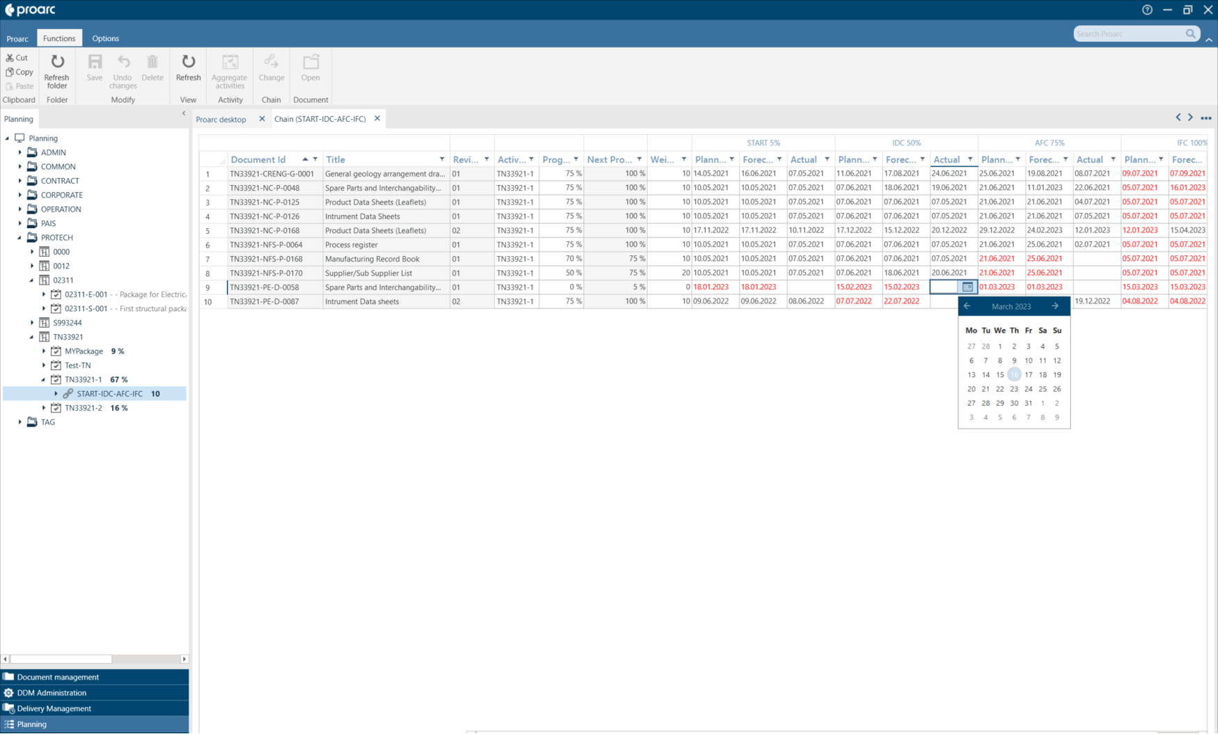 Proarc Planning - Functions Screenshot